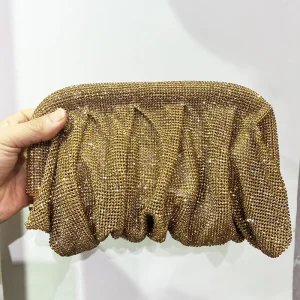 Borsa a mano di design di lusso con strass lucidi fatti a mano con clip a conchiglia per borsa da donna 2025 Nuova borsa da sera a tracolla con tracolla alla moda 1