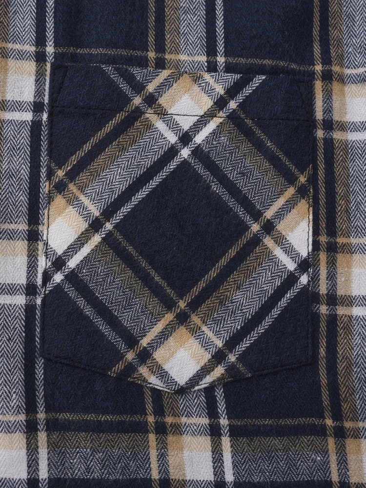 M-3XL Camicie da uomo in flanella di puro cotone Manica lunga Tasca singola Plaid casual Spessore morbido e accogliente Camicie spazzolate Camicetta Abbigliamento uomo 6