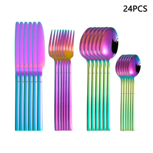 Set di posate in acciaio inossidabile per uso domestico 4/6/16/24 pezzi coltello da bistecca occidentale, forchetta, cucchiaio, cucchiaio da dessert posate per ristorante dell'hotel 1