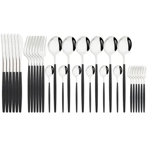 Specchio 5/6/30 pezzi set di stoviglie in argento nero posate in acciaio inossidabile set di stoviglie da cucina set di posate cucchiaio forchetta coltello occidentale 1