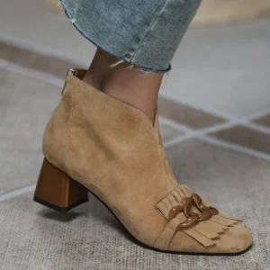 Nuove donne autunno/inverno stivali pecora suade punta quadrata tacco quadrato stivaletti con tacco medio cerniera con frange scarpe da donna da ufficio moda 1