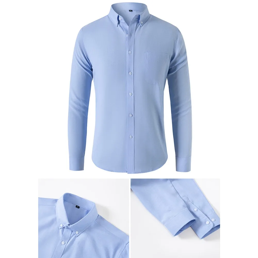 Camicie Oxford da uomo Primavera Autunno Camicia formale a maniche lunghe da uomo in stile giapponese Camicie casual da uomo Tinta unita 3