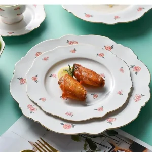 Set ciotola e piatto in ceramica New Bone China Phnom Penh Rose Stoviglie Dessert Piatto Bistecca occidentale Colazione 1