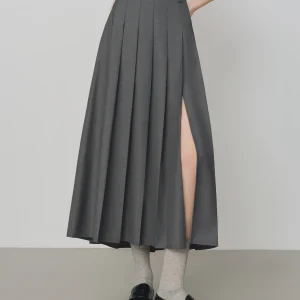 Gonna a pieghe retrò grigia stile college FSLE per le donne Autunno 2025 Nuovo arrivo Pendolare Officelady Chic Gonna lunga 25FS13198 1