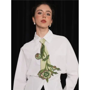 Cravatte senza nodo di colore verde con ricamo floreale di design da donna per camicia Cravatta da discoteca per ragazze da ragazzo TB263 1