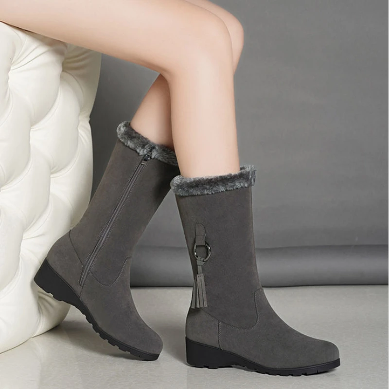 BCEBYL Autunno e Inverno Moda Nuovo Casual Plus Velluto Caldo Punta Rotonda Cerniera Tinta Unita Comodi Stivaletti da Donna 3