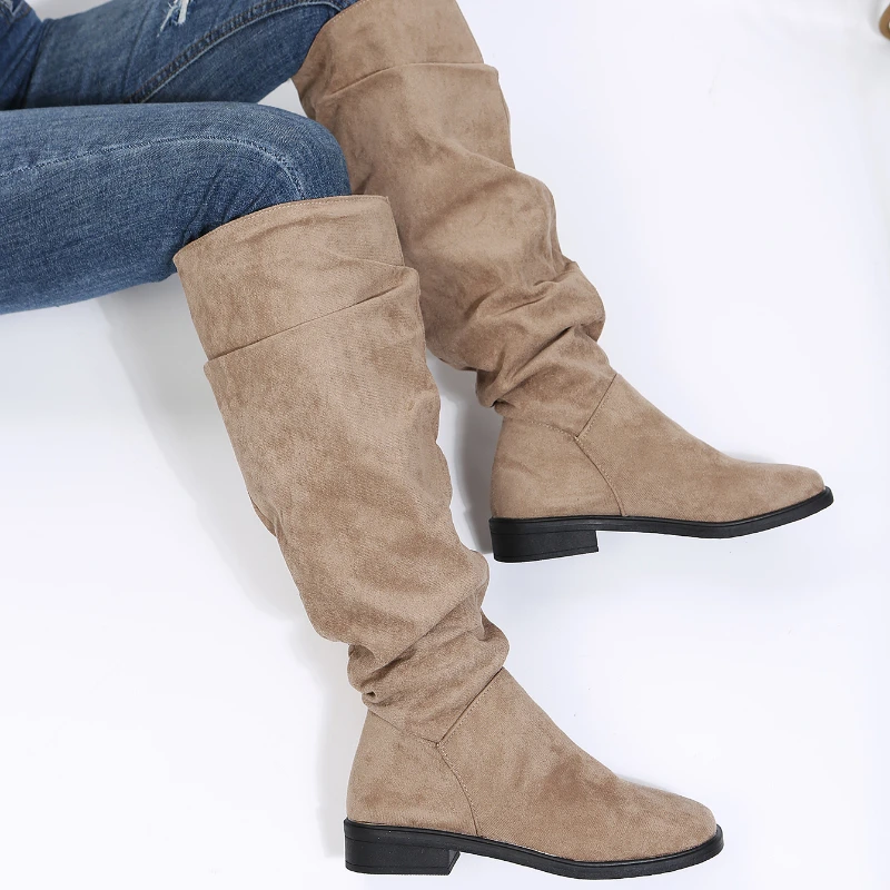 BCEBYL Autunno e Inverno Moda Nuovo Sexy di Colore Solido Caldo Punta Rotonda Fondo Spesso Tacco Basso Comodi Stivali da Donna Botas Mujer 5