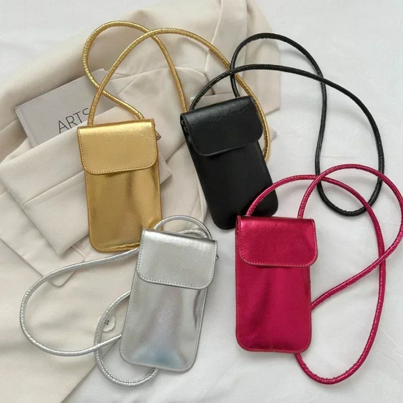 Borsa a tracolla alla moda per donna Mini borsa per telefono messenger in pelle PU argento oro 3