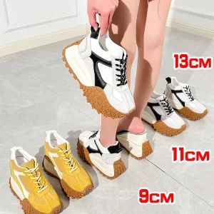 Scarpe con plateau da 13 cm Scarpe da ginnastica robuste da donna Scarpe casual Scarpe con rialzo da 9 cm Sneaker dal design di lusso in vera pelle 1
