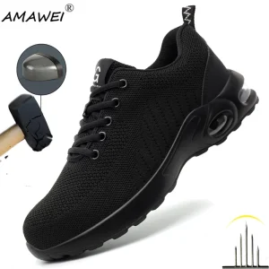 Nuovi uomini Scarpe antinfortunistiche Anti-smash Anti-puntura Scarpe da lavoro Mesh Traspirante Leggero Scarpe da ginnastica da lavoro Indistruttibile Antiscivolo 1