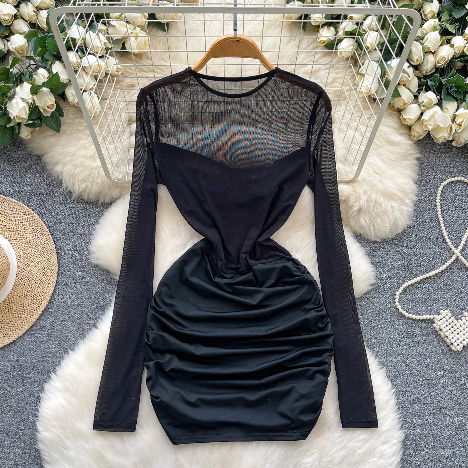 vintage Elegante abito a tubino trasparente Abiti chic Abiti da cerimonia per feste retrò alla moda da donna 2