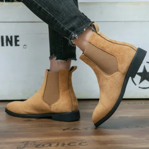 Stivaletti Chelsea marroni da uomo fatti a mano alla caviglia da cowboy da lavoro floccati taglia 38-48 Zapatos De Hombre 1