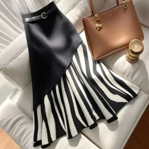 Gonna a sirena sottile con design irregolare con cintura avvolta sui fianchi Gonna mezza lunga patchwork a righe nuova marea primavera 2025 da donna 1