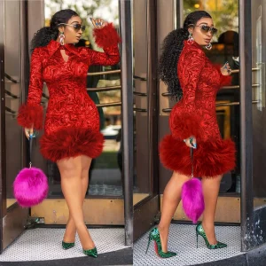 2024 moda calda transfrontaliera, elegante e sexy stampato a maniche lunghe con risvolto splicing plus size hip che abbraccia il vestito slim fit 1