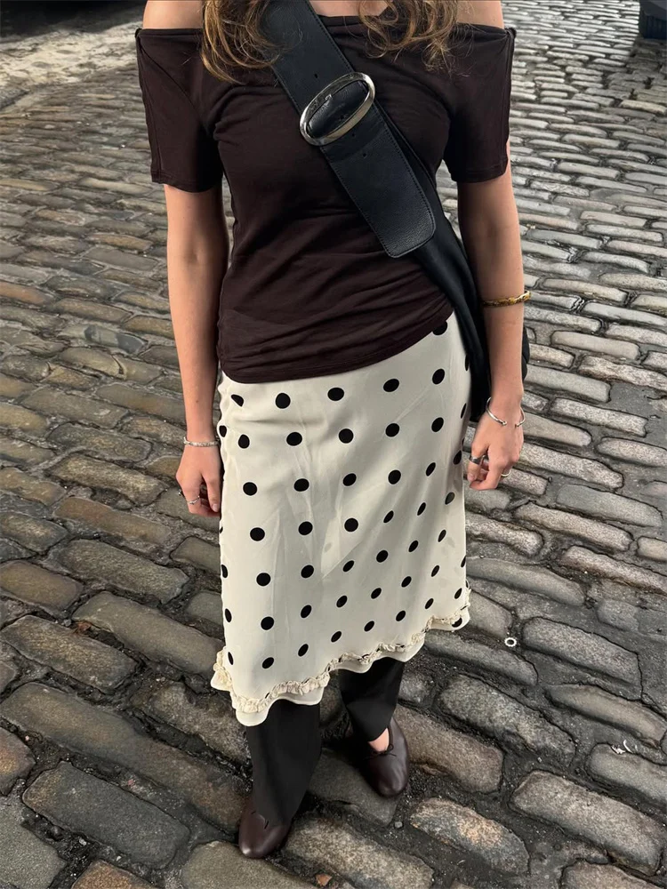 Tossy Elegante gonna vintage con volant Donna a vita alta Pendolarismo Contrasto Sexy Streetwear Y2k Gonna lunga Gonna lunga da donna Estate 5