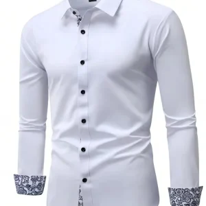 Camicia da uomo in cotone Camicie eleganti con colletto da lavoro formale Manica lunga Primavera Autunno Abbigliamento casual Slim Fit Social Nero Blu Bianco 1