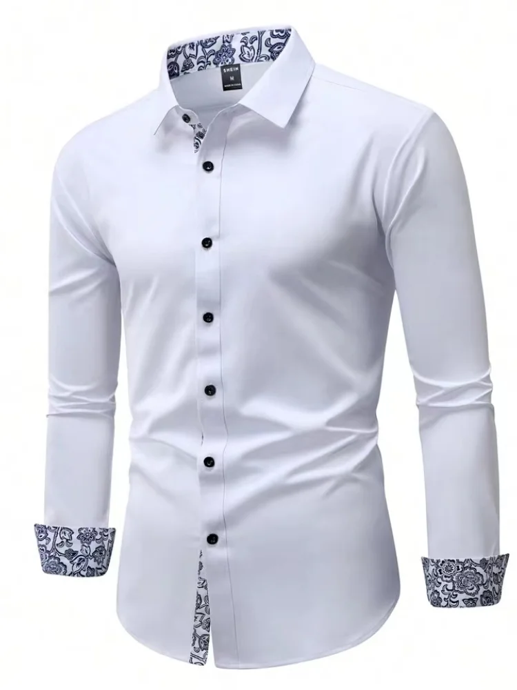 Camicia da uomo in cotone Camicie eleganti con colletto da lavoro formale Manica lunga Primavera Autunno Abbigliamento casual Slim Fit Social Nero Blu Bianco 1