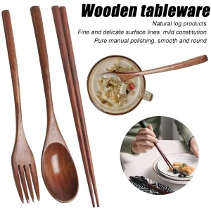 Cucchiaio di legno per forchetta da cucina cucchiaio bacchette 3 pezzi in legno massello manico lungo cucchiaio accessori da cucina set di decorazioni per la tavola 1