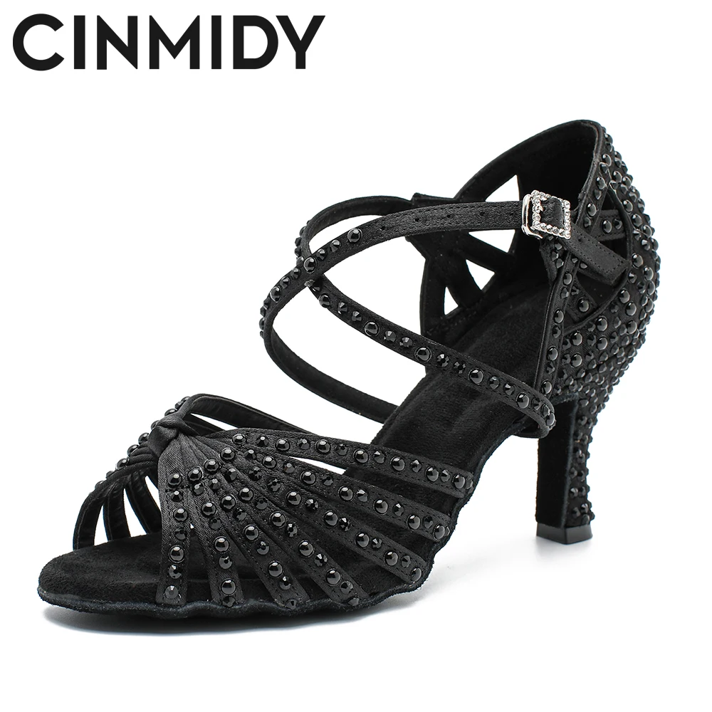 CINMIDY Scarpe da ballo latino con suola morbida per donna Scarpe da ballo moderne per tango Scarpe da sposa con diamanti da donna con perla 2