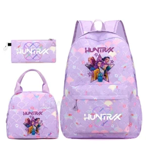 KPop Demon Hunters Zaino Zaino Borsa Astuccio Set di tre pezzi HUNTR/X Rumi Mira Zoey Derpy Zaini con stampa di cartoni animati 1
