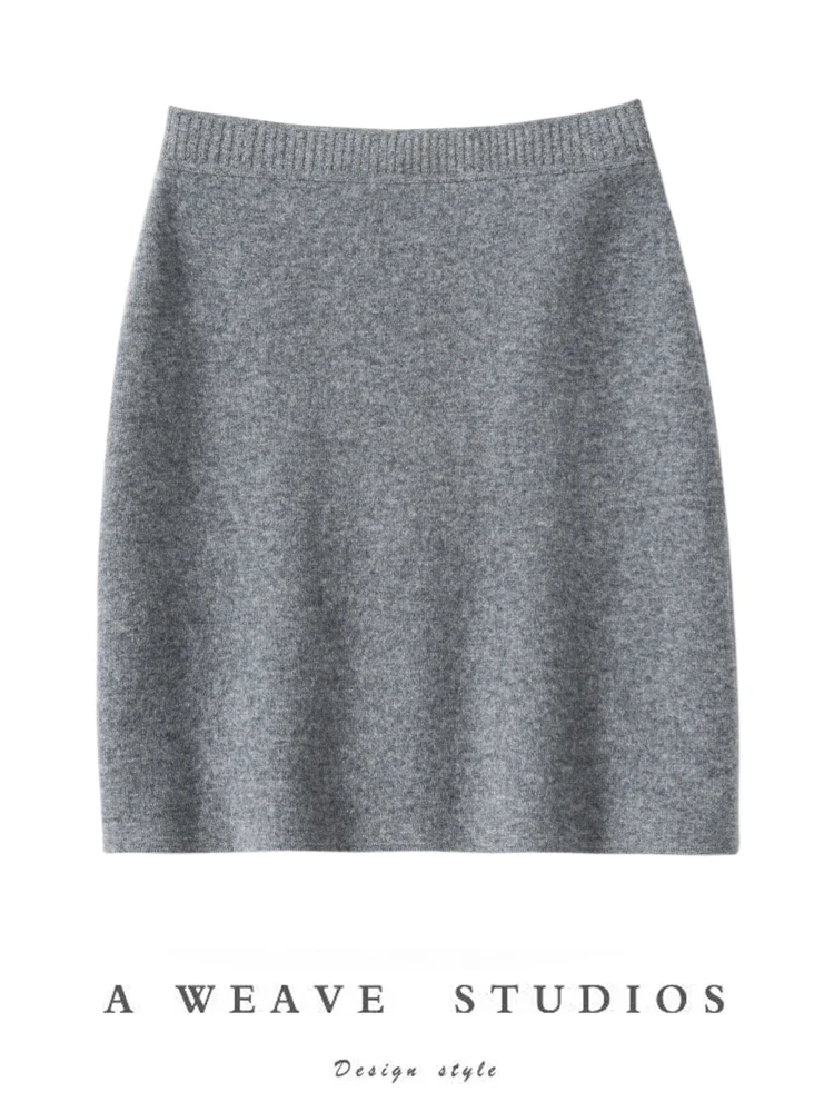 Minigonne da donna in cashmere Office Lady Gonna slim fit in vita elastica 100% cashmere lavorato a maglia semplice sopra il ginocchio Abito autunno inverno 4