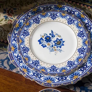 Americano Posate Piatto di Verdure Per La Casa Piatto di Riso Piatto In Ceramica Set di Porcellana di Osso Europeo Blu e Bianco Smaltato Fis 1