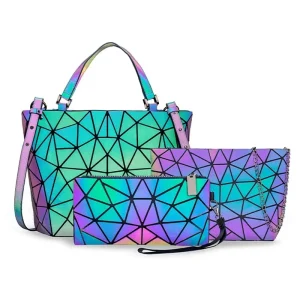 borsa a tracolla luminosa set borsa moda borsa tote geometrica olografica borsa a tracolla da donna 3 pezzi 1 pz 1
