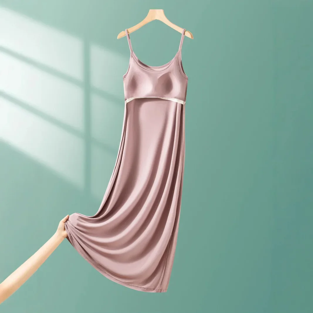 Estate 2025 abito modale taglie forti cinturino allentato casual lunghezza midi tinta unita abbigliamento interno abito da donna moda casual 4