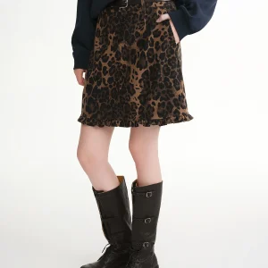 DUSHU 2025 Gonna corta da donna invernale con volant e stampa animalier - Minigonna a vita elasticizzata a trapezio per serate casual e appuntite 1