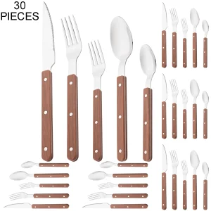 5/20/30pcs Imitazione Manico In Legno Set di Posate Coltello Forchetta Cucchiaio Stoviglie Posate Morsetto In Acciaio Inox Set di Stoviglie Occidentali 1