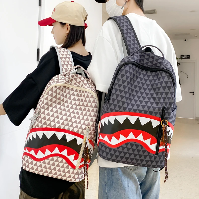 Nuovo elegante zaino con stampa graffiti di squalo per adolescenti, versatile, versatile, alla moda quotidiana, per campus, borsa per laptop, mochilas de hombre сумка 5