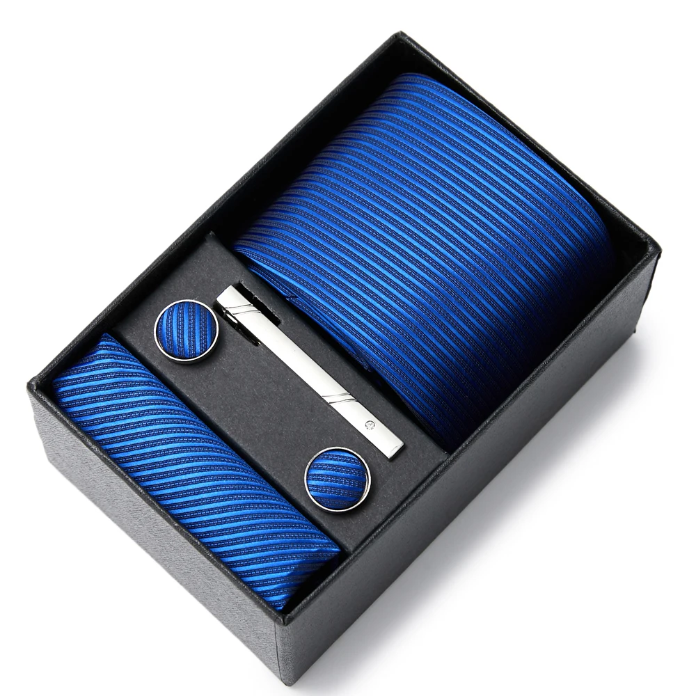 Nuovo design Cravatta Fazzoletto Gemelli Set Cravatta Scatola Accessori da sposa Prestazioni a strisce 3