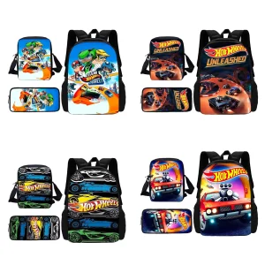 Zaino da scuola per bambini Cartoon Hot Wheels Cars con borsa a tracolla Borse per matite Borse da scuola per ragazzi e ragazze Miglior regalo 1