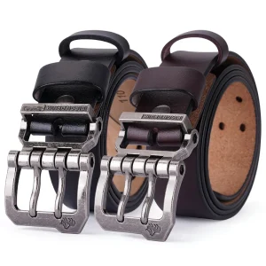 BISON DENIM Cintura da uomo con fibbia senza fibbia Cinture con fibbia ad ardiglione in vera pelle vintage Cintura da cowboy casual per uomo 1