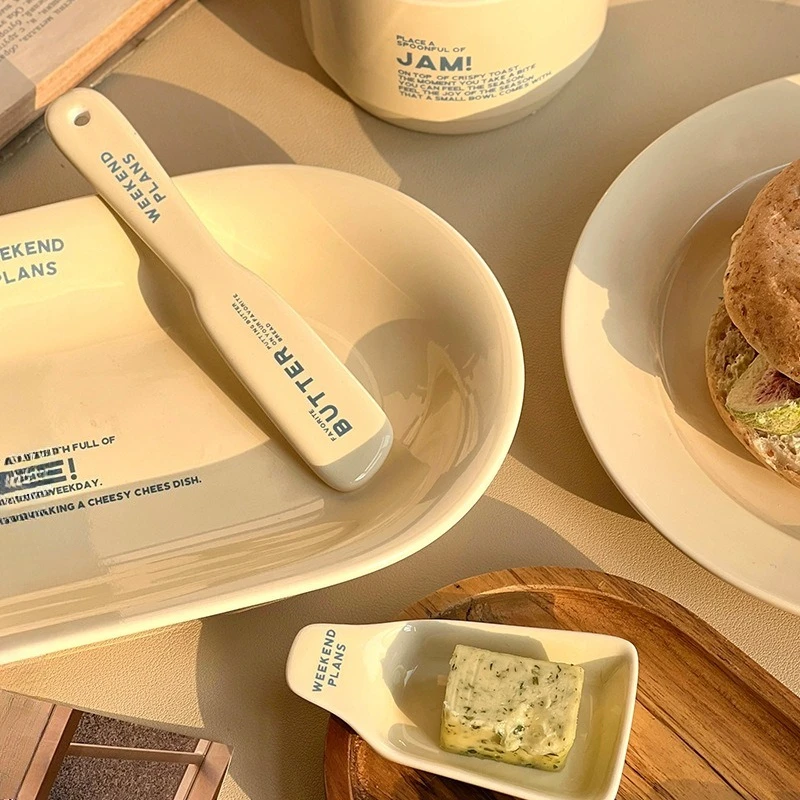 Piatto da cibo occidentale in stile crema per la casa, design di nicchia ad alto senso, piatto da pranzo, piatto da dessert, piatto da 8 pollici 4