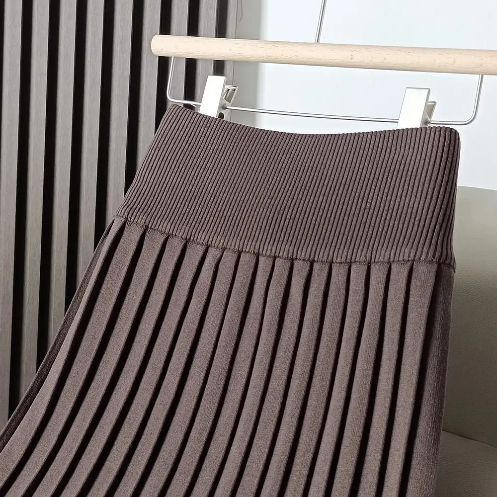 Autunno Inverno Office Lady Semplicità Pieghettato Tinta unita Elastico in vita Gonna a trapezio Abbigliamento donna Temperamento Gonne a maglia 5