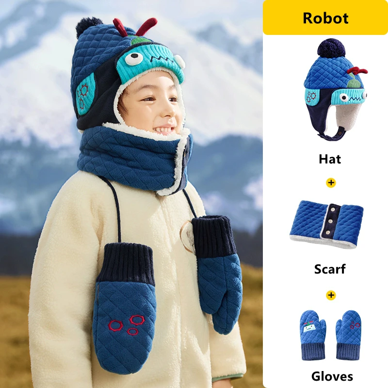 Dinosauro del fumetto Unicorno Bambini Cappello caldo Sciarpa Set Bambini Autunno Inverno Cappello Berretto morbido Cappello di protezione per le orecchie Per le ragazze dei ragazzi 4