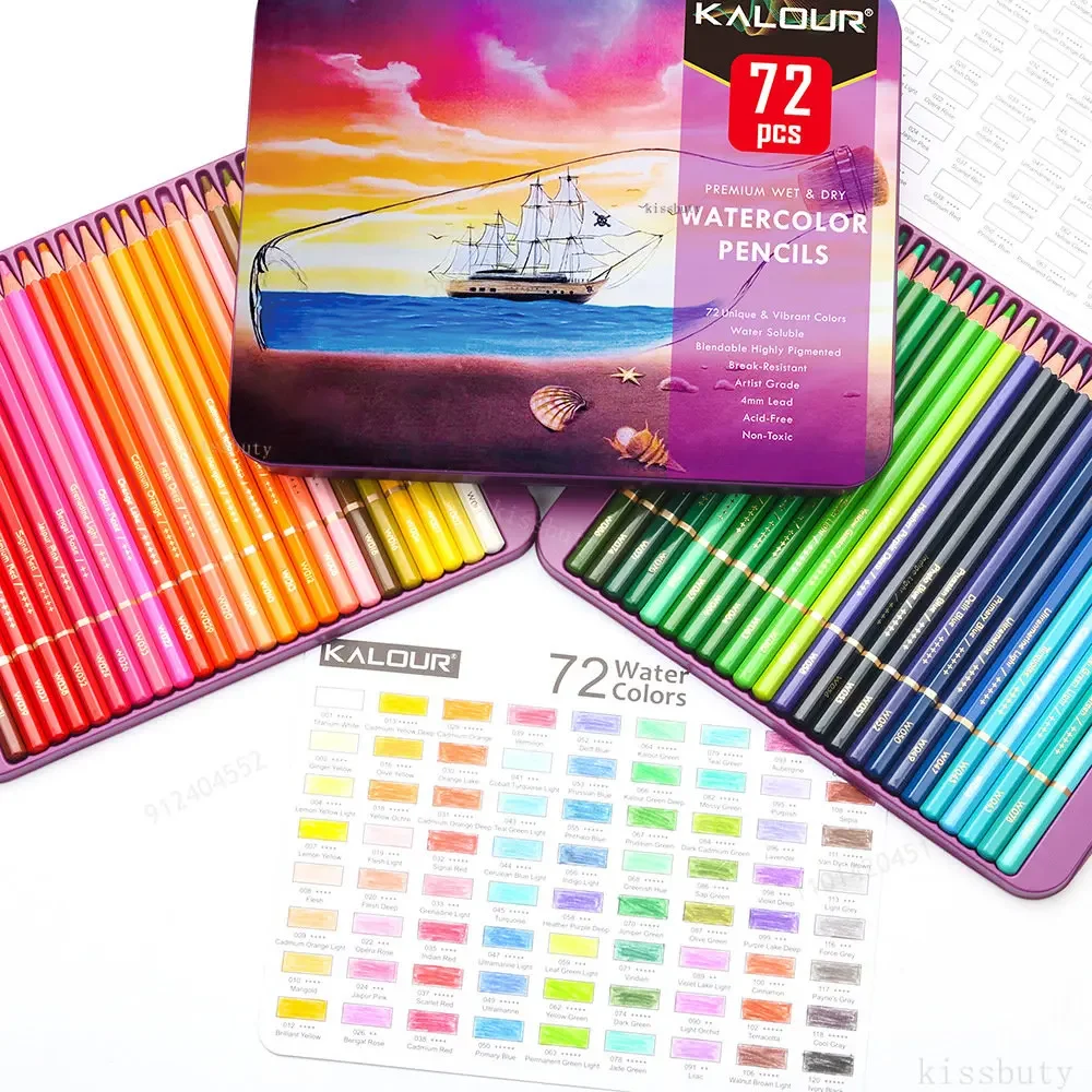72 matite per acquerello Premium Soft Core con libri illustrati da colorare Matita colorata professionale solubile in acqua per materiali artistici 6