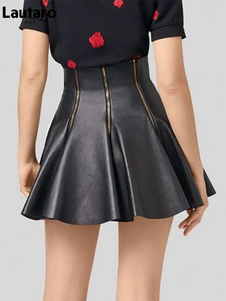 Lautaro primavera estate lusso nero morbido Faxu ecopelle Mini gonna altalena cerniera abiti firmati donna Streetwear moda 2022 2