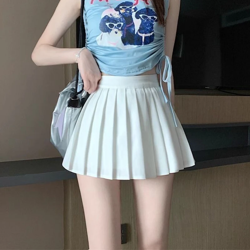 Minigonna a pieghe sexy Donna Coreana Bianco Nero Gyaru Tennis Gonna estrema Y2K Gonne streetwear irregolari con pantaloncini 4