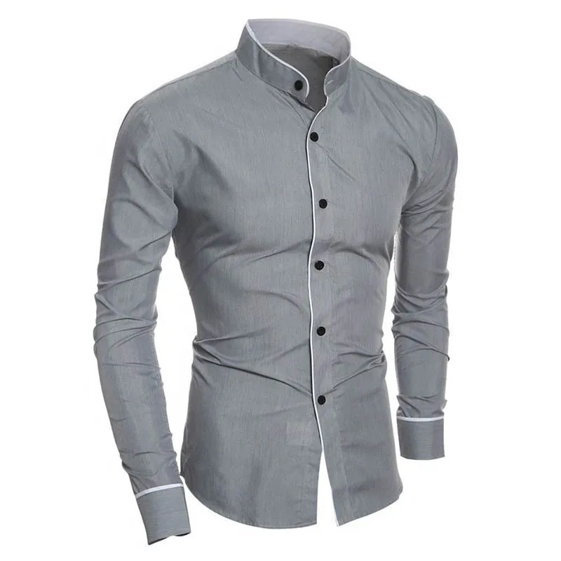 Camicia da uomo slim classica tinta unita semplice tinta unita con colletto rialzato camicia base cardigan patchwork personalità 4