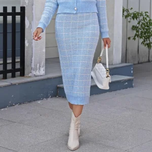 Gonna da donna Gonna temperamento da donna Gonna maglione scozzese elasticizzato in vita elastica di media lunghezza 1