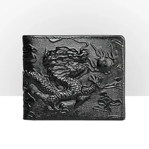 Portafoglio corto in vera pelle di alta qualità Portafoglio per carte stile drago 3D 2024 Borsa piccola bifold vintage per borse regalo maschili da uomo 1