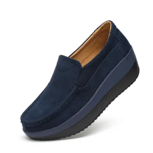 Mocassini da donna con plateau piatto Mocassini eleganti da donna in pelle scamosciata Scarpe da donna Slip On Mocassino Scarpe casual blu da donna 1