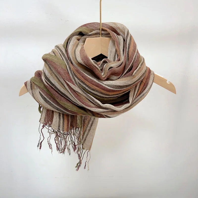 Sciarpa alla moda a righe in misto cotone e lino 3