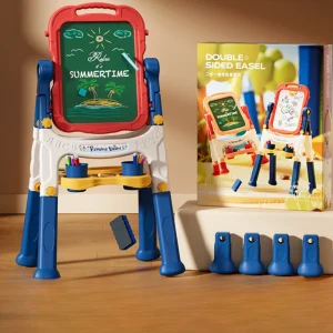Cavalletto bifacciale girevole in piedi Cavalletto regolabile per scrittura e graffiti Tavolo da disegno magnetico per bambini piccoli, ragazzi e ragazze 1