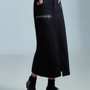 [EAM] Vita alta Nero Cerniera Spacco Elegante Midi Dritto Gonna a metà corpo Donna Moda Marea Nuova Primavera Autunno 2025 1DJ1793 1