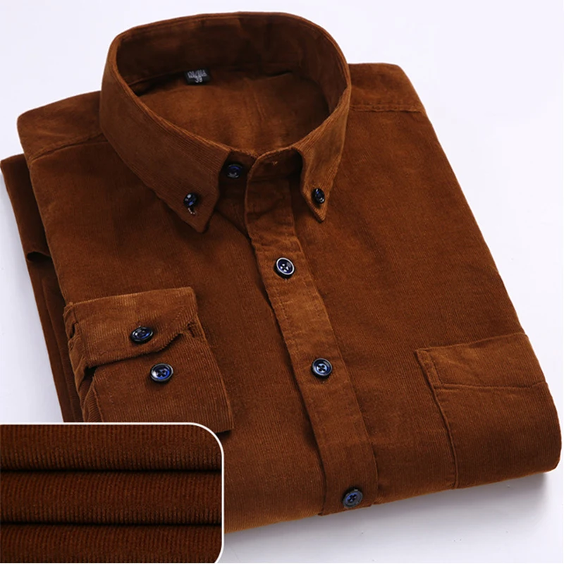 7XL 6XL camicia di velluto a coste da uomo manica lunga 100% cotone Casual Regular Fit morbida e confortevole tasca abito formale camicie abbigliamento uomo 3
