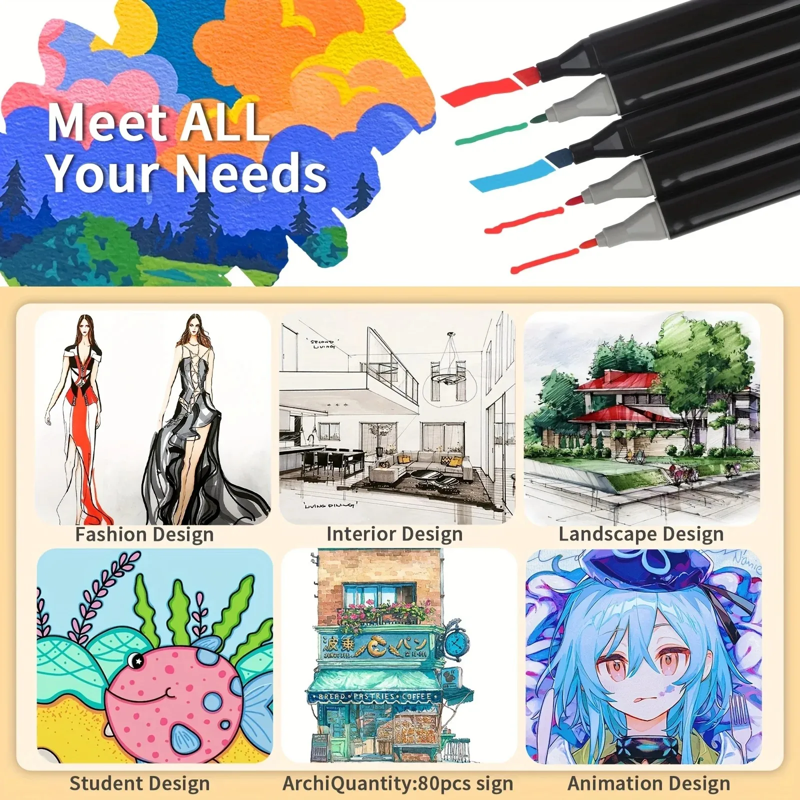 Set di pennarelli per arte alcolica a doppia punta 24-168 colori, penne per schizzi professionali per disegnare/schizzi/manga, creatori per adulti e studenti 6