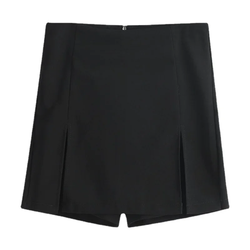 Minigonna a vita alta a linea A per donna Gonna nera dimagrante a metà corpo Autunno 2025 Decorazione con cerniera in fibra di poliestere nuovo stile 5
